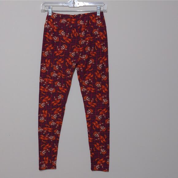 LulaRoe Burgundy Orange Wild Things Plaid Leggings Novelty One Size - Picture 8 of 8